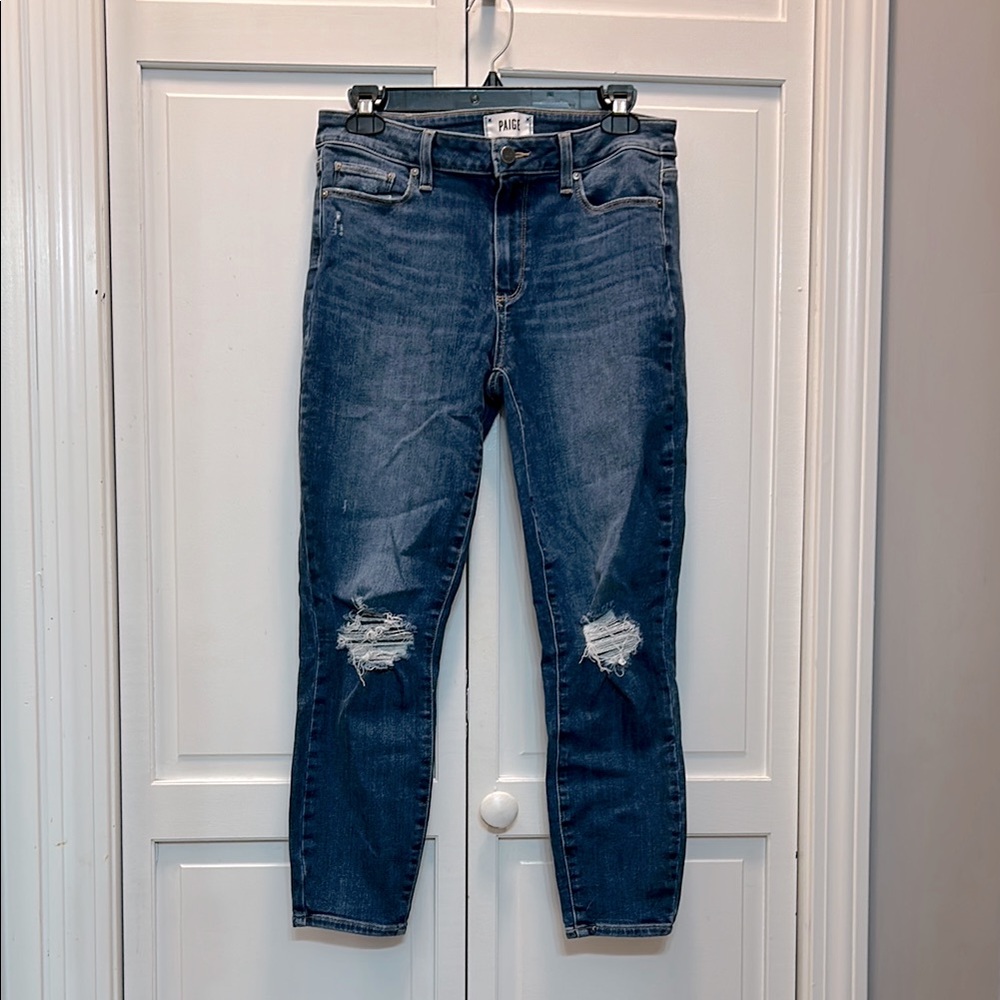 ✨ PAIGE ✨ EUC Verdugo Crop Jeans “Spence Destructed” Stretch Size 30